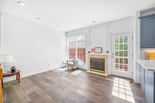 156 Arrowgate Dr, Randolph Twp, NJ 07869 - living area featuring wood finished floors, a fireplace with flush hearth, and recessed lighting