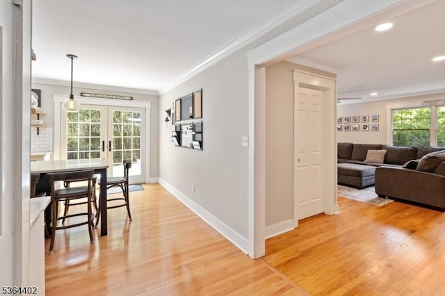 1 Deborah Dr, Morris Twp, NJ 07960 - corridor with ornamental molding, french doors, light wood-style flooring, and recessed lighting