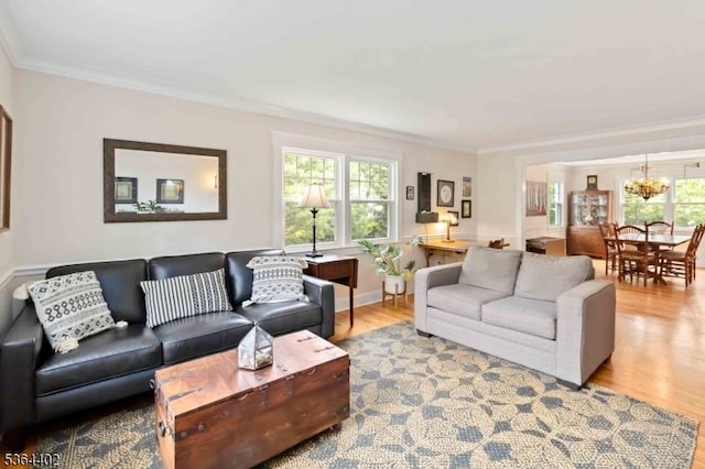 1 Deborah Dr, Morris Twp, NJ 07960 - living area with a chandelier, ornamental molding, healthy amount of natural light, and wood finished floors