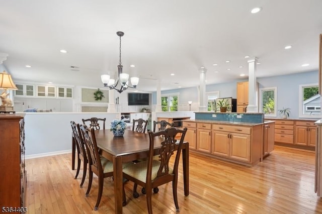 18 Forest Trl, Bernards Twp, NJ 07920 - dining room with light wood-type flooring, recessed lighting, and a chandelier