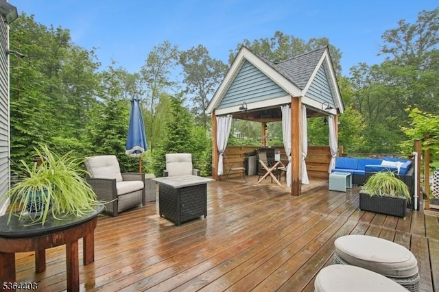 18 Forest Trl, Bernards Twp, NJ 07920 - wooden deck with an outdoor living space and a gazebo