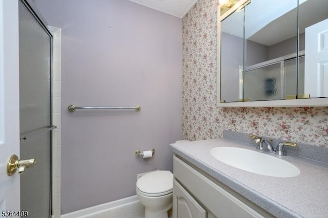1505 Doolittle Dr, Bridgewater Twp, NJ 08807 - full bathroom with vanity, wallpapered walls, and an enclosed shower
