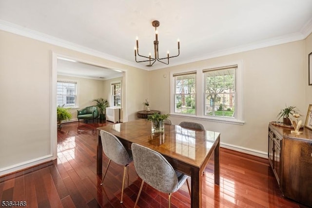 28 Overlook Ter, Maplewood Twp, NJ 07040 - dining space with a chandelier, dark wood-type flooring, and crown molding
