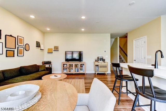 1005 Station Rd, Somerville Boro, NJ 08876 - living room featuring wood finished floors, stairway, and recessed lighting