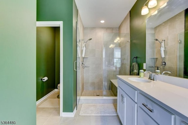 1005 Station Rd, Somerville Boro, NJ 08876 - bathroom with tile patterned floors, a stall shower, and vanity