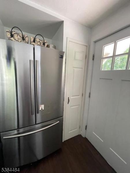 250 Waconia Rd, Vernon Twp, NJ 07422 - kitchen view of freestanding refrigerator and dark wood-type flooring