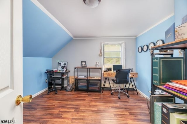 250 Waconia Rd, Vernon Twp, NJ 07422 - office featuring wood finished floors, crown molding, and vaulted ceiling