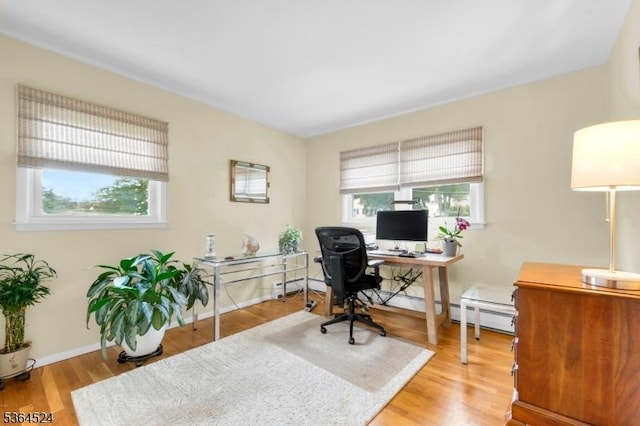 32 Sanford Dr, Randolph Twp, NJ 07869 - office with a baseboard heating unit and wood finished floors