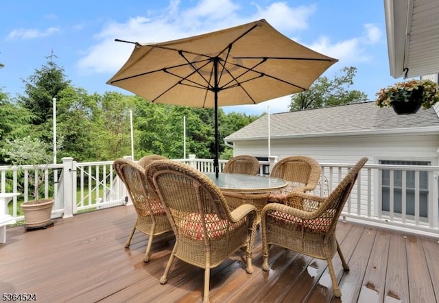 32 Sanford Dr, Randolph Twp, NJ 07869 - wooden terrace featuring outdoor dining space