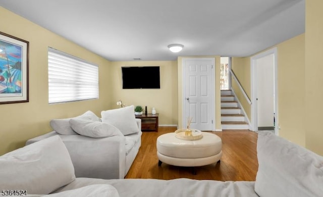 32 Sanford Dr, Randolph Twp, NJ 07869 - living area featuring stairway and wood finished floors