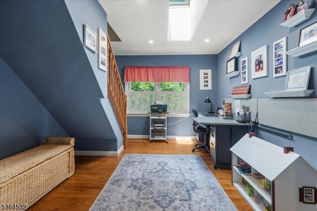 31 Somerville Rd, West Milford Twp, NJ 07421 - office area with a skylight, recessed lighting, and wood finished floors