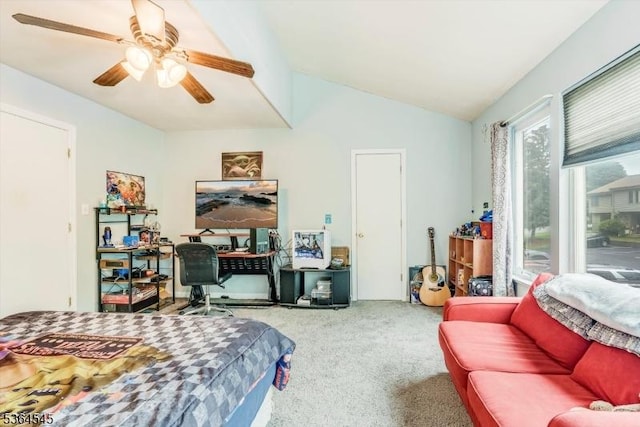 312 Cheyenne Rd Unit 312, Andover Twp, NJ 07848 - bedroom with carpet, lofted ceiling, and a ceiling fan