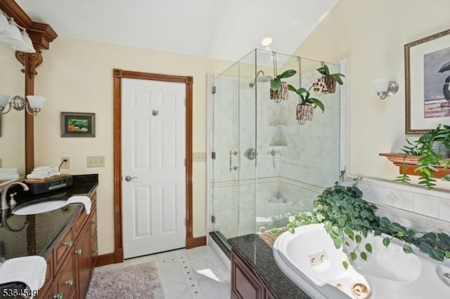 5 Woodland Rd, Franklin Twp, NJ 08867 - bathroom featuring a stall shower, a tub with jets, vanity, and tile patterned flooring