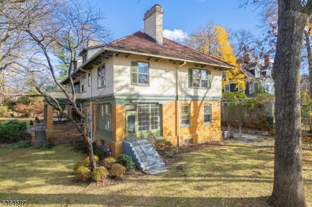 26 Ridge Rd, Summit City, NJ 07901 - rear view of property with a chimney and stucco siding