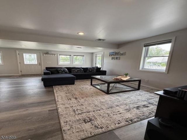 65 Lake Shore Dr, Sparta Twp, NJ 07871 - living area featuring plenty of natural light, dark wood-style flooring, and recessed lighting
