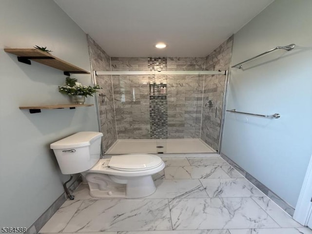 65 Lake Shore Dr, Sparta Twp, NJ 07871 - bathroom featuring a stall shower, marble finish floors, and recessed lighting
