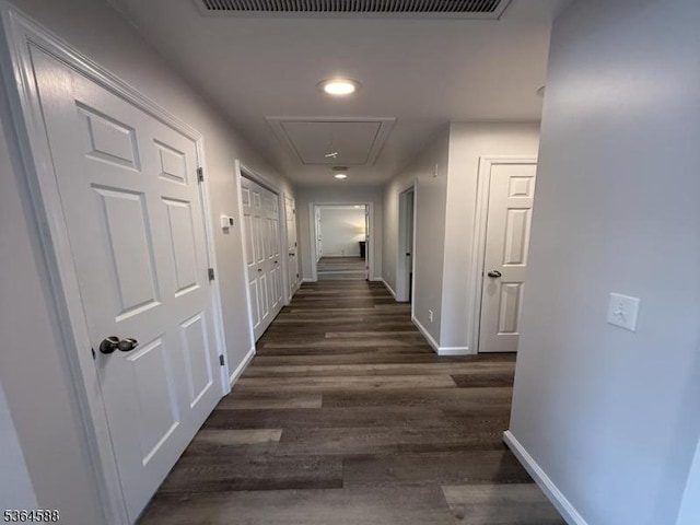 65 Lake Shore Dr, Sparta Twp, NJ 07871 - corridor featuring attic access, dark wood-style floors, and recessed lighting