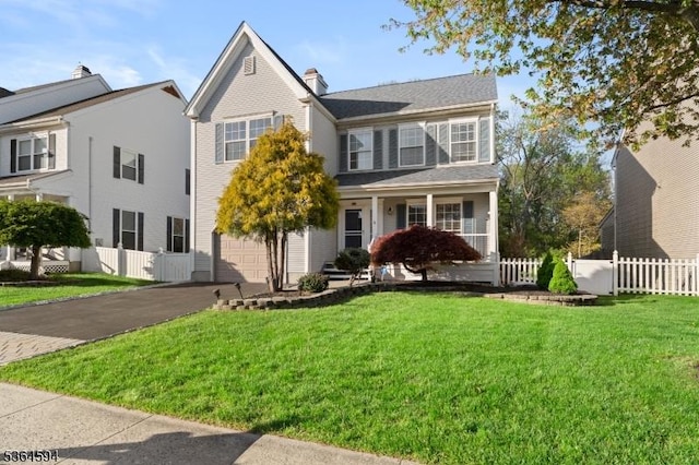 54 Magellan Way, Franklin Twp, NJ 08823 - view of front of house with a garage, driveway, covered porch, and a chimney