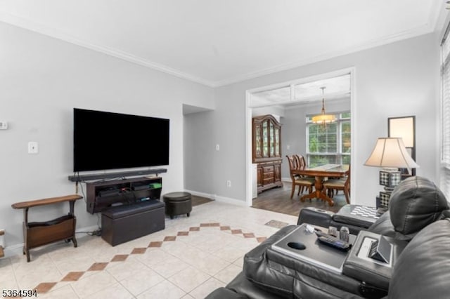 54 Magellan Way, Franklin Twp, NJ 08823 - living room featuring light tile patterned flooring and crown molding