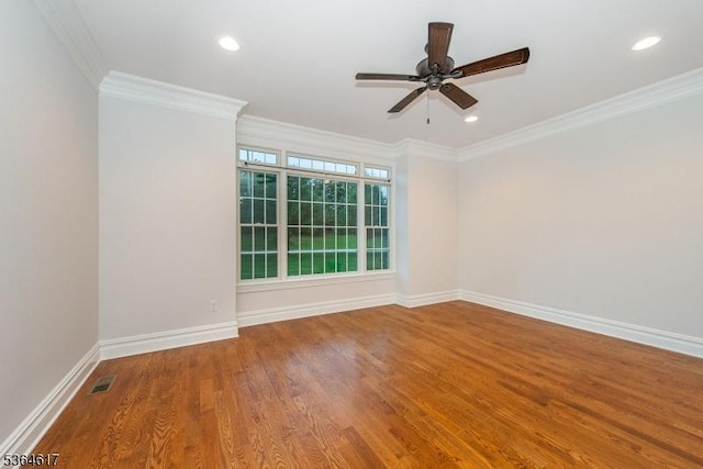 75 Keystone Ct, Bernards Twp, NJ 07920 - empty room with ceiling fan, wood finished floors, crown molding, and recessed lighting