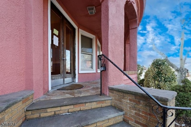720 Boulevard, Weehawken Twp., NJ 07086 - entrance to property featuring stucco siding and french doors