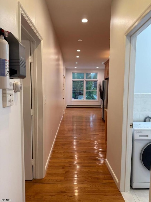 720 Boulevard, Weehawken Twp., NJ 07086 - corridor with washer / clothes dryer, light wood-style floors, and recessed lighting