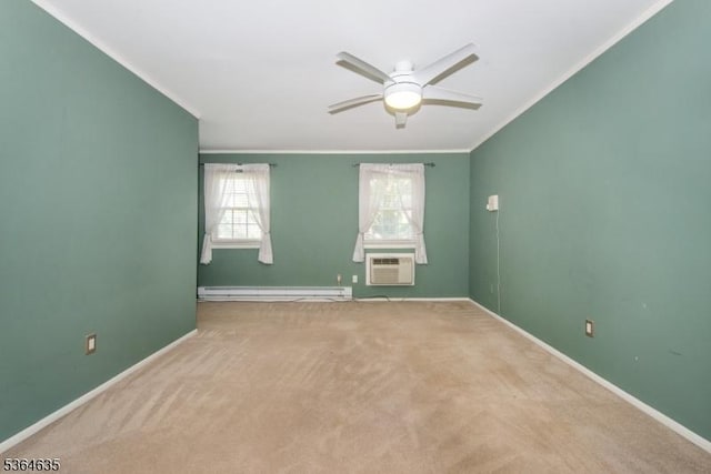 322 P7 Richard Mine Rd Unit 7, Rockaway Twp, NJ 07885 - spare room with a baseboard heating unit, crown molding, ceiling fan, carpet, and an AC wall unit