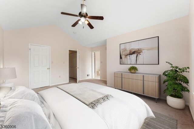 26 Allison Ct, South Brunswick Twp, NJ 08852 - bedroom with light colored carpet, vaulted ceiling, and a ceiling fan