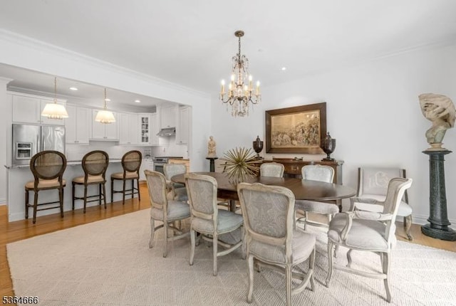 19 Whitney Farm Pl, Morris Twp, NJ 07960 - dining room featuring a chandelier, light wood-style flooring, crown molding, and recessed lighting