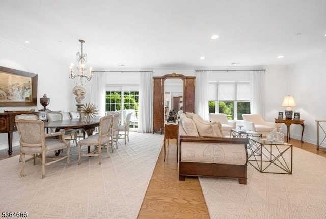19 Whitney Farm Pl, Morris Twp, NJ 07960 - living room featuring a chandelier, recessed lighting, and light wood finished floors