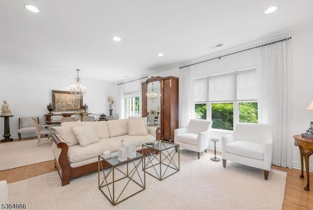 19 Whitney Farm Pl, Morris Twp, NJ 07960 - living room with a chandelier, recessed lighting, and light wood-style floors