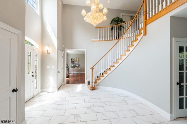 56 Rainbow Hill Rd, East Amwell Twp, NJ 08822 - entryway with marble finish floors, a towering ceiling, healthy amount of natural light, and stairway