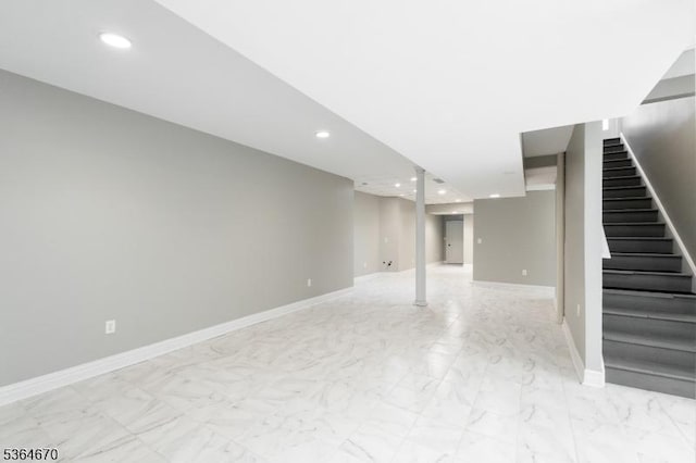 56 Rainbow Hill Rd, East Amwell Twp, NJ 08822 - finished basement featuring recessed lighting, stairs, and light marble finish floors
