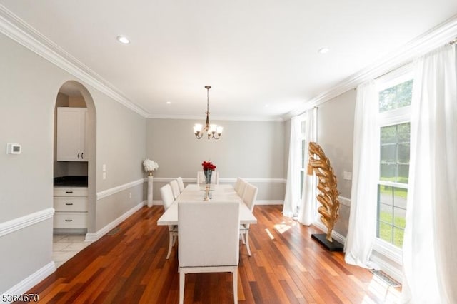 56 Rainbow Hill Rd, East Amwell Twp, NJ 08822 - dining room with healthy amount of natural light, arched walkways, light wood finished floors, ornamental molding, and recessed lighting