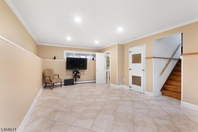 608 Faitoute Ave, Roselle Park Boro, NJ 07204 - unfurnished living room featuring crown molding, recessed lighting, and stairway