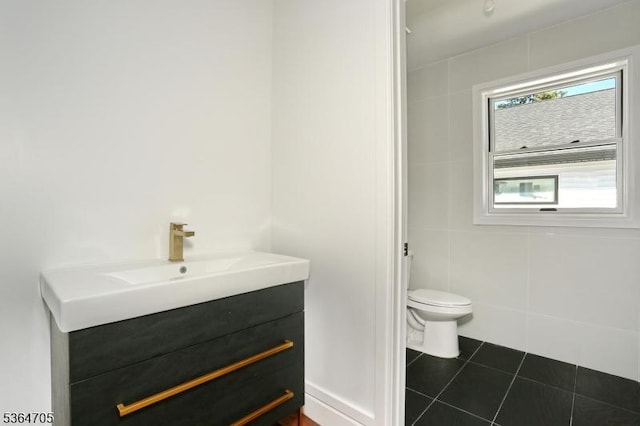 17 Mountain Ave, Mahwah Twp, NJ 07430 - bathroom featuring vanity, tile patterned flooring, and tile walls
