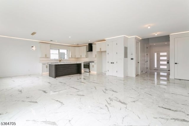 17 Mountain Ave, Mahwah Twp, NJ 07430 - unfurnished living room featuring light marble finish flooring and a sink