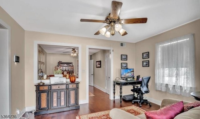 15 Parker St, East Brunswick Twp, NJ 08816 - office area featuring ceiling fan and wood finished floors