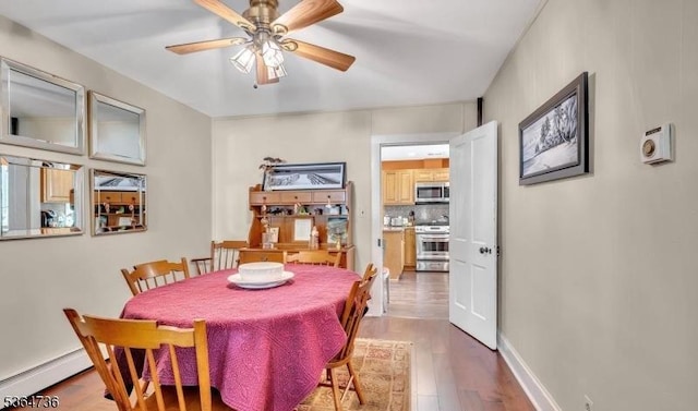 15 Parker St, East Brunswick Twp, NJ 08816 - dining space with a baseboard radiator, wood finished floors, and ceiling fan