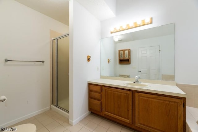 44 Treat Ln, East Brunswick Twp, NJ 08816 - full bath featuring a shower stall, vanity, tile patterned flooring, and a tub
