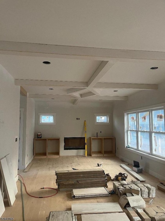 4 Hemlock Cir, Warren Twp, NJ 07059 - living room featuring plenty of natural light, beamed ceiling, and wood finished floors