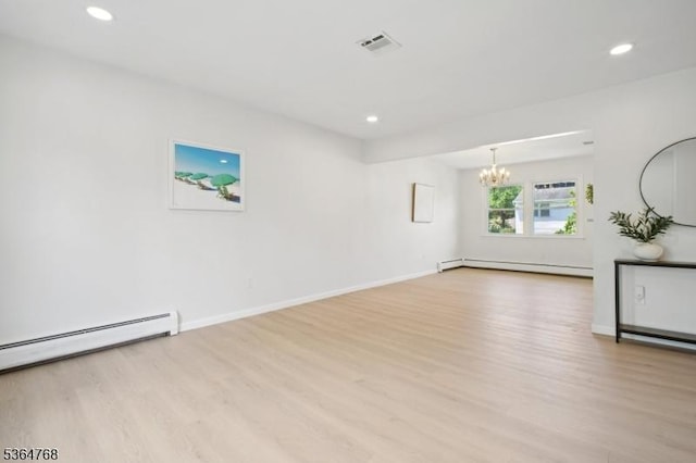 500 Sioux Ave, Parsippany-Troy Hills Twp, NJ 07034 - empty room featuring a chandelier, light wood-type flooring, recessed lighting, baseboard heating, and a baseboard heating unit