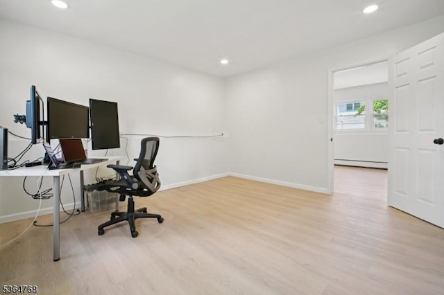 500 Sioux Ave, Parsippany-Troy Hills Twp, NJ 07034 - home office with wood finished floors, a baseboard heating unit, and recessed lighting
