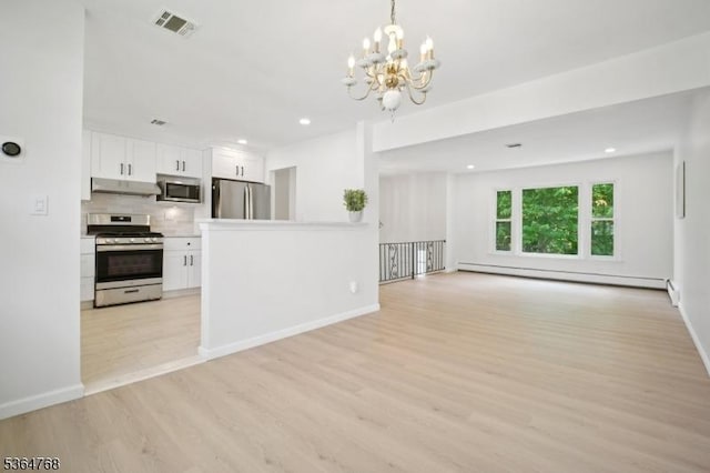 500 Sioux Ave, Parsippany-Troy Hills Twp, NJ 07034 - unfurnished living room featuring baseboard heating, a chandelier, light wood finished floors, and recessed lighting