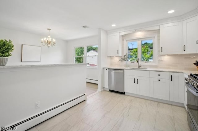 500 Sioux Ave, Parsippany-Troy Hills Twp, NJ 07034 - kitchen featuring stainless steel dishwasher, a baseboard radiator, a baseboard heating unit, light countertops, and recessed lighting