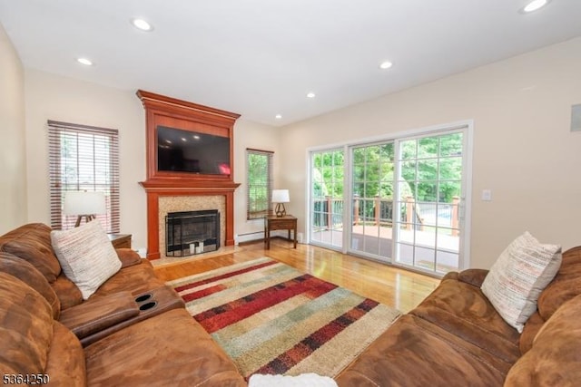 6 Anna Rose Ct, Bloomingdale Boro, NJ 07403 - living room featuring healthy amount of natural light, light wood finished floors, recessed lighting, and a large fireplace