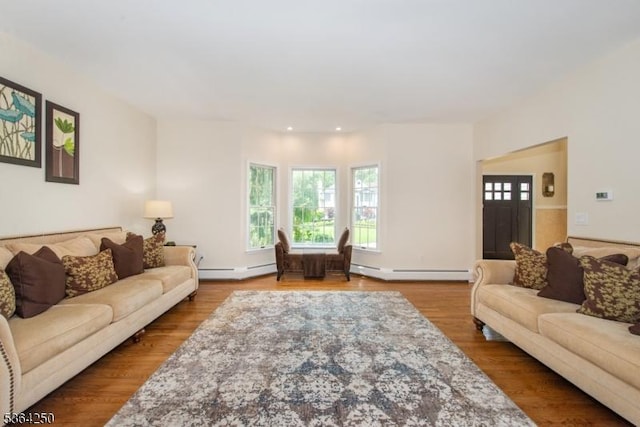 6 Anna Rose Ct, Bloomingdale Boro, NJ 07403 - living area featuring baseboard heating, plenty of natural light, wood finished floors, and recessed lighting