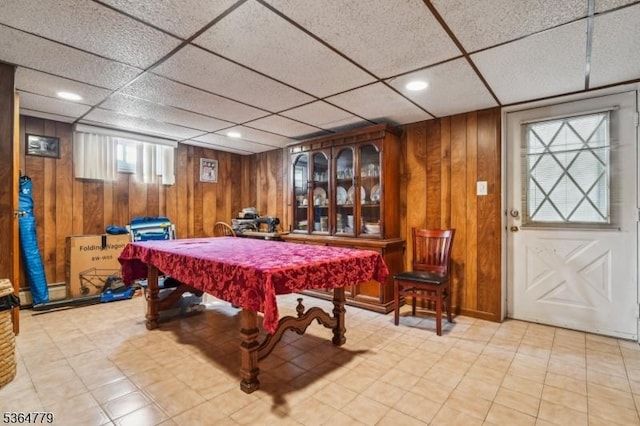 458 Midland Ave, Pompton Lakes Boro, NJ 07442 - playroom featuring a drop ceiling, plenty of natural light, wood walls, and recessed lighting