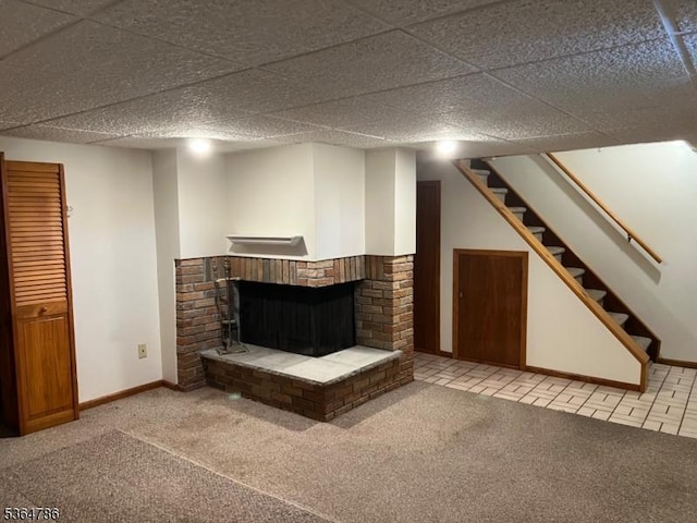 797 Chestnut St, Union Twp, NJ 07083 - finished below grade area with a brick fireplace, carpet floors, and stairs