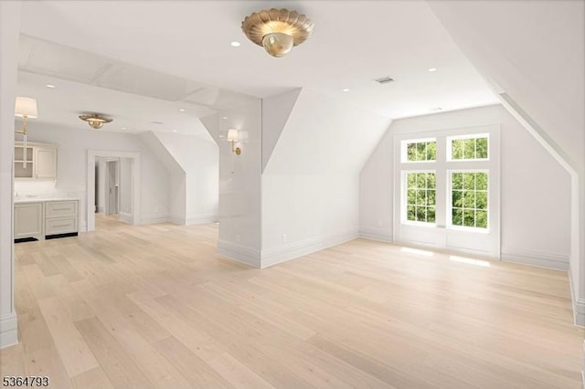 171 Campbell Rd, Bernardsville Boro, NJ 07924 - additional living space with light wood-type flooring, recessed lighting, and vaulted ceiling